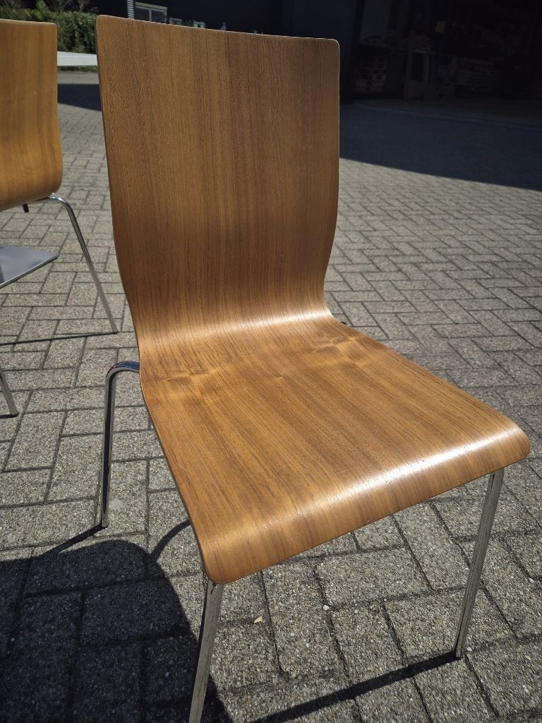 6 Danerka Rondo designstoelen – Deens design – hout/chroom, Ophalen, Scandinavisch/modern, Gebruikt, Bruin