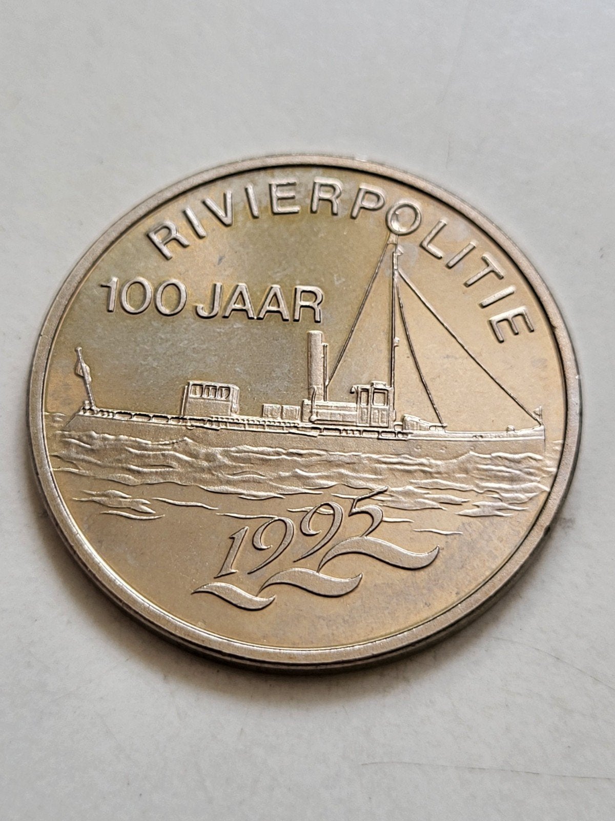 Penning 100 Jaar Rivierpolitie 1995 Rotterdam Rijnmond, Postzegels en Munten, Penningen en Medailles, Ophalen of Verzenden, Overige materialen