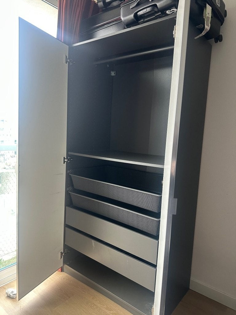 IKEA PAX Wardrobe / Closet with Double Mirror Doors, Ophalen, 100 tot 150 cm, 200 cm of meer, Zo goed als nieuw