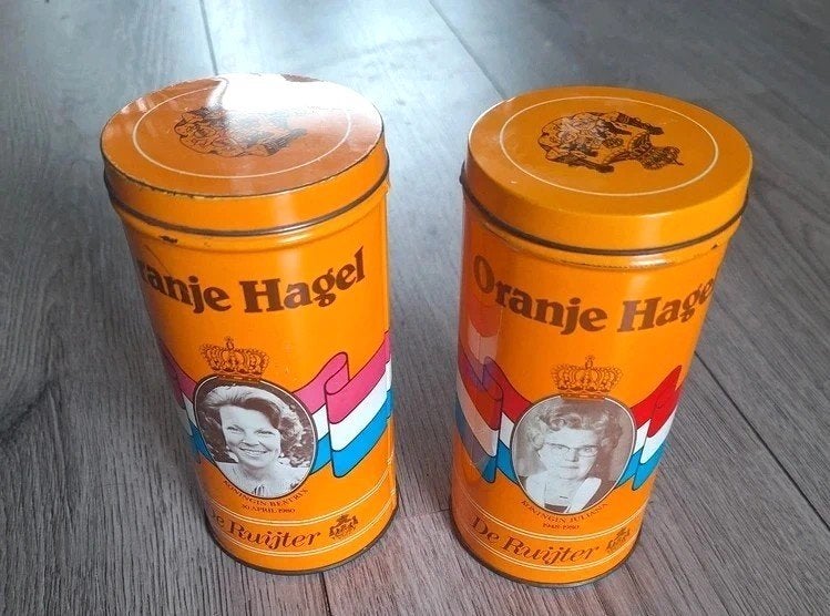 de ruiter oranje hagel blikken juliana beatrix vintage, Verzamelen, Ophalen of Verzenden, Gebruikt, Overige, Overige merken