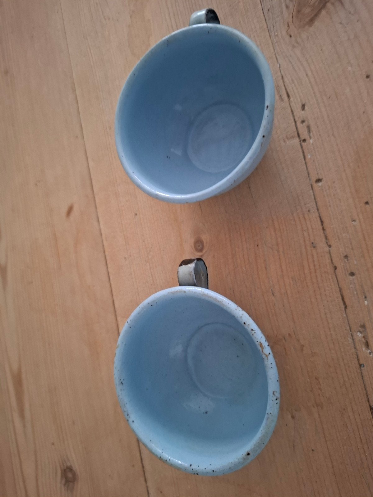 Frans blauw emaille kopjes - 6 cm doorsnee, 4 cm hoog, Ophalen of Verzenden