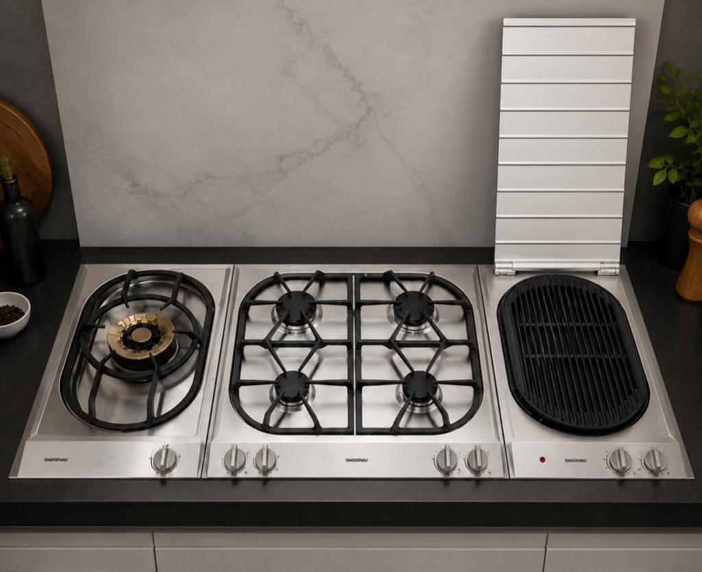 Gaggenau domino inbouw Kookplaat & Grill set in prima staat,, Ophalen, Inbouw, Gas, 4 kookzones