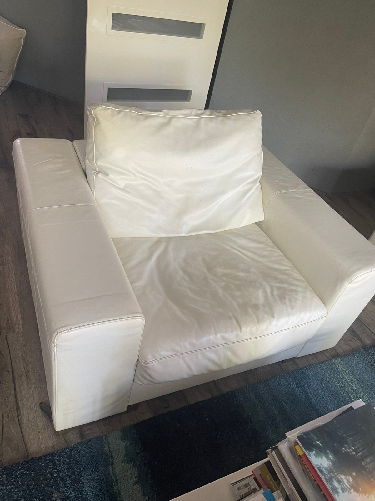 (Crème)Wit lederen bankstel en fauteuil van Natuzzi, Ophalen, Gebruikt, 300 cm of meer, Modern