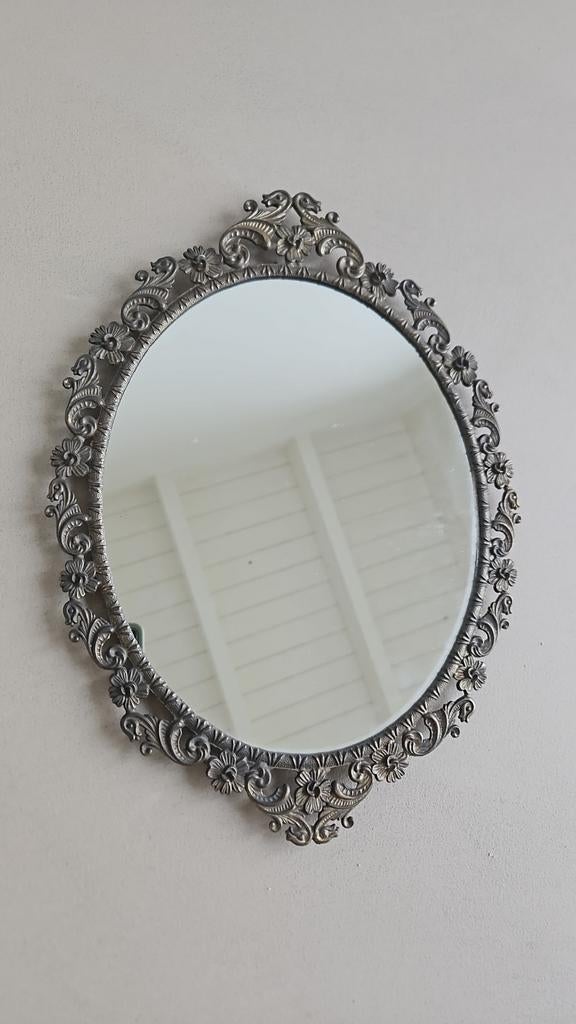 Vintage italiaanse brocante Barok Spiegel Metaal Messing, Ophalen of Verzenden, Rechthoekig, Minder dan 50 cm