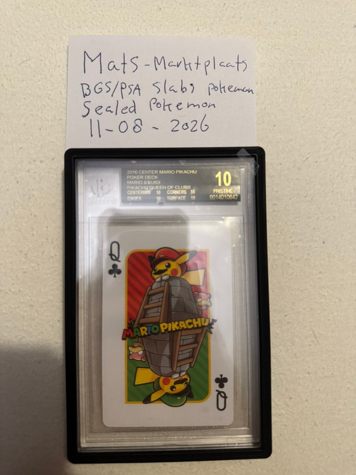 Pokemon Center Mario Pikachu Playing Card BGS BLACK LABEL, Ophalen of Verzenden, Zo goed als nieuw, Losse kaart, Foil