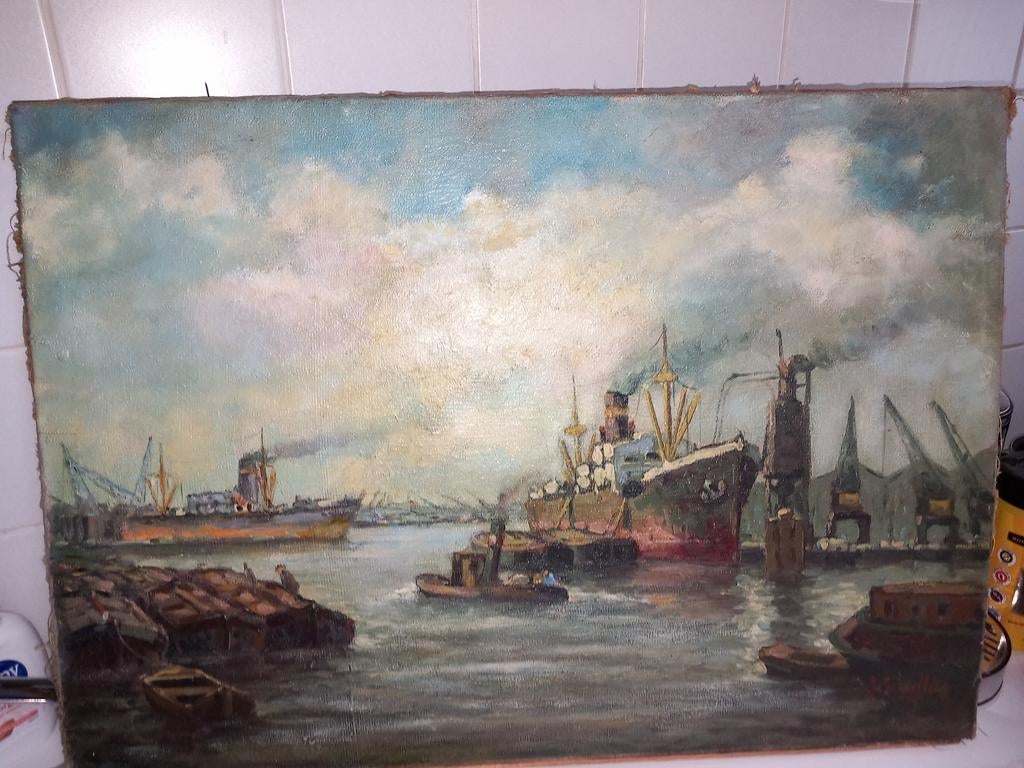 Havengezicht van Rotterdam, Antiek en Kunst, Ophalen of Verzenden
