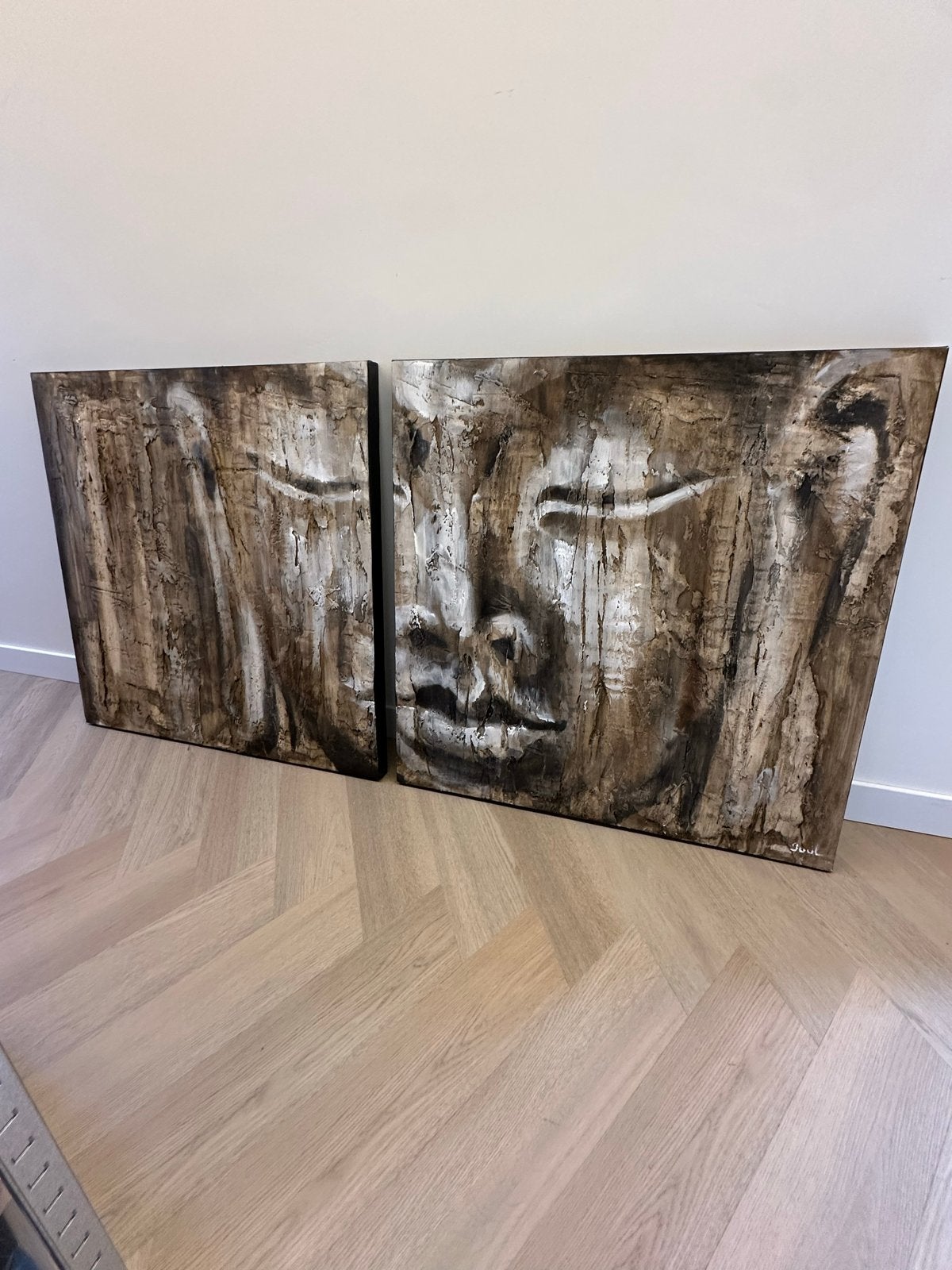 Tweeluik schilderij Juul - Origineel Boeddha kunstwerk, Ophalen, Hout, Overig onderwerp, Gesigneerd
