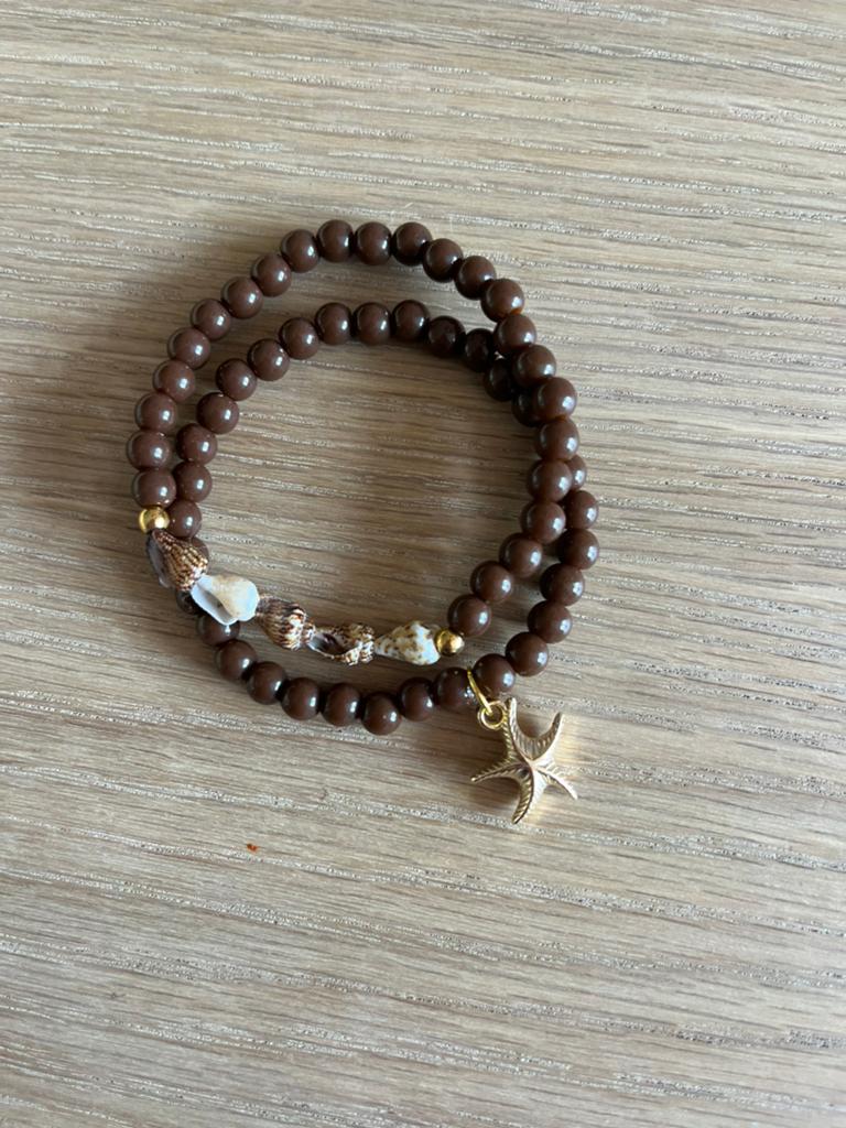 Ibiza armbanden set bruin schelp, Ophalen of Verzenden, Nieuw, Bruin