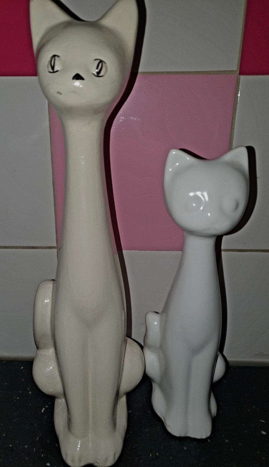 Vintage beeldjes witte langnek katten, Ophalen, Zo goed als nieuw, Dier