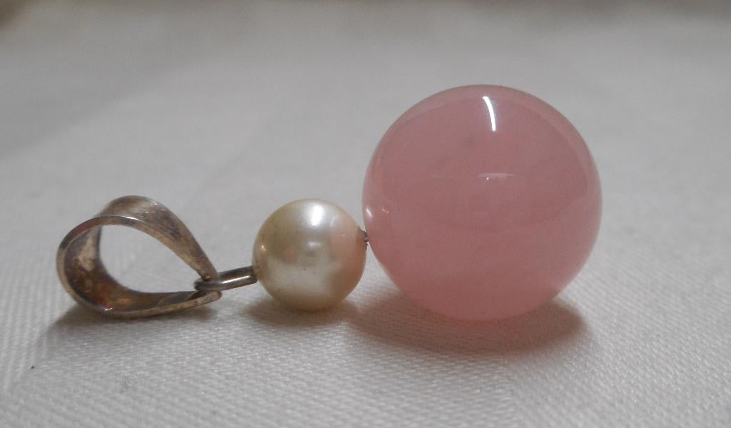 Rozenkwarts hanger met zilveren hangoog nr.1717, Verzenden, Zo goed als nieuw, Roze, Zilver