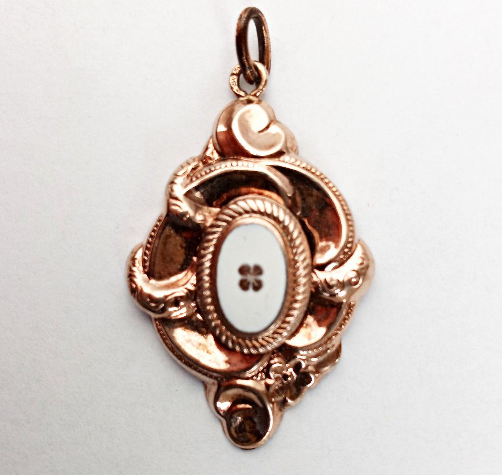 Antieke Jugendstil hanger goud verguld zilver klavertje vier, Verzenden, Zilver, Hanger, Verguld