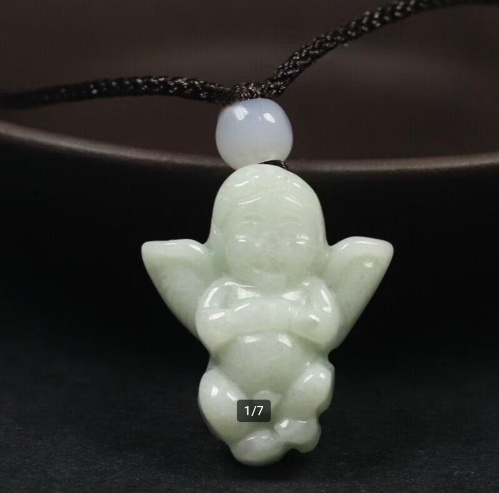 Jade engelte aan halskoord met echtheidscertificaat, Sieraden, Tassen en Uiterlijk, Kettingen, Verstelbaar, Verzenden, Wit, Nieuw