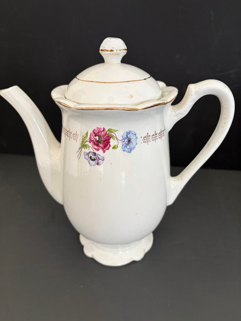Grote Vintage Theepot Cafetiere met Bloemmotief, Antiek en Kunst, Ophalen of Verzenden