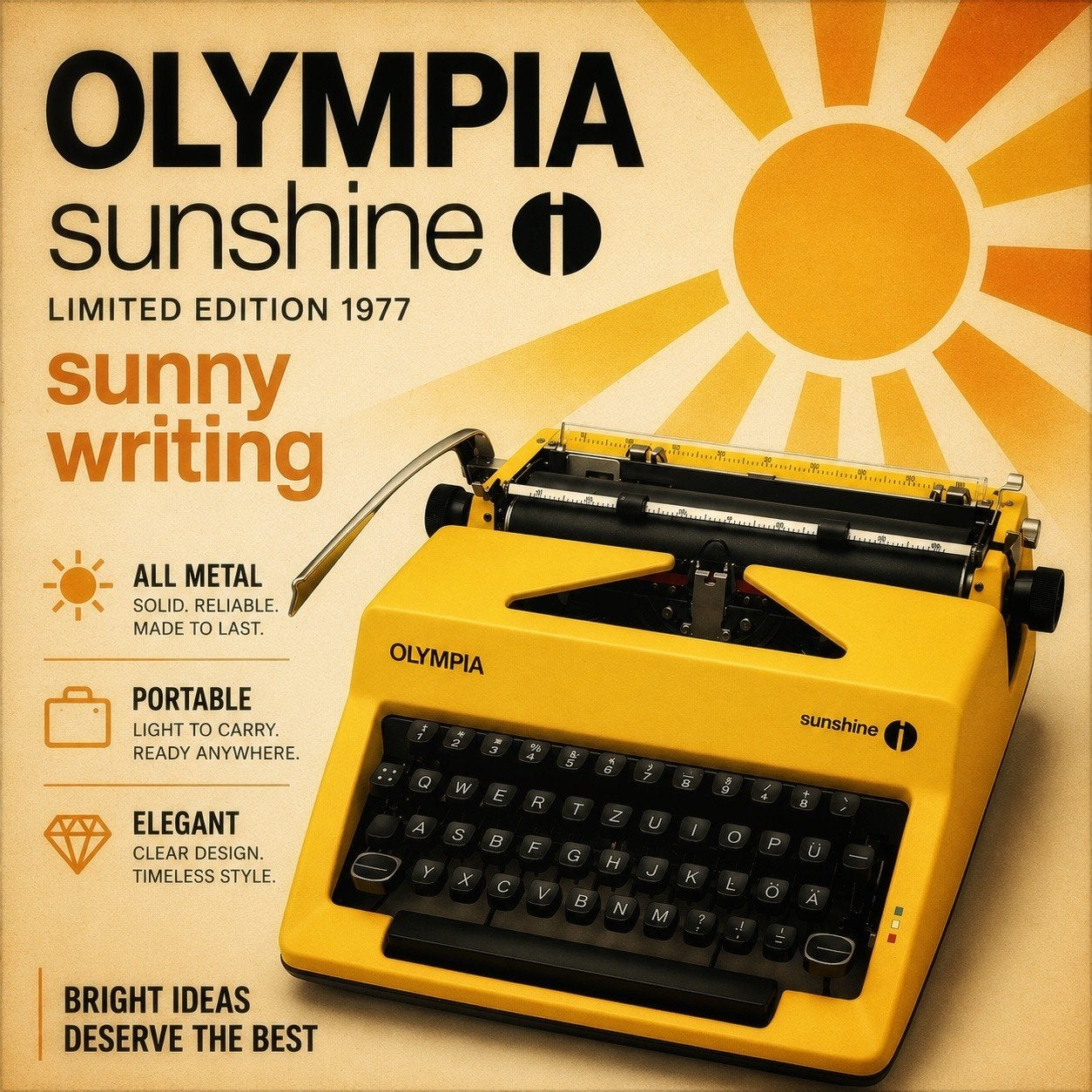 Olympia Sunshine 1977, zeldzaam model!, Diversen, Typemachines, Ophalen of Verzenden