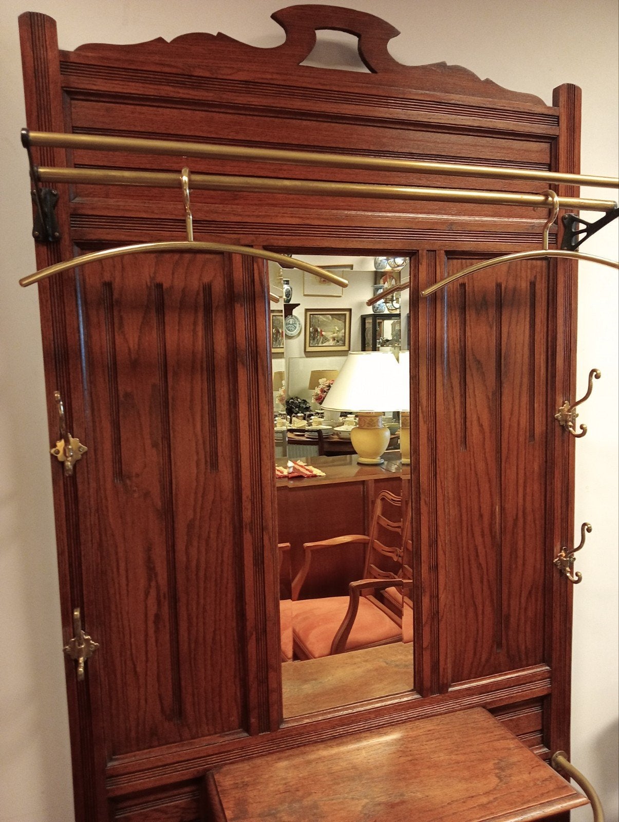 Antieke eikenhouten halmeubel  met spiegel en lade, Huis en Inrichting, Wandkapstok, 200 cm of meer, Onbekend, Ophalen of Verzenden