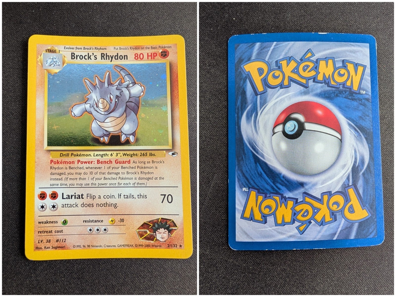Pokémon Kaart: Brock's Rhydon 2/132 Gym Heroes, Ophalen of Verzenden, Gebruikt, Losse kaart, Foil