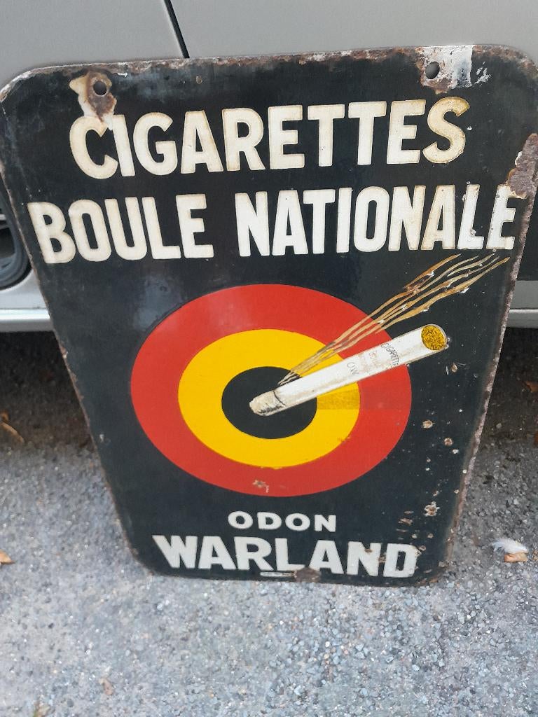 Heel oud dubbelzijdig emaille bord, Ophalen, Gebruikt, Reclamebord