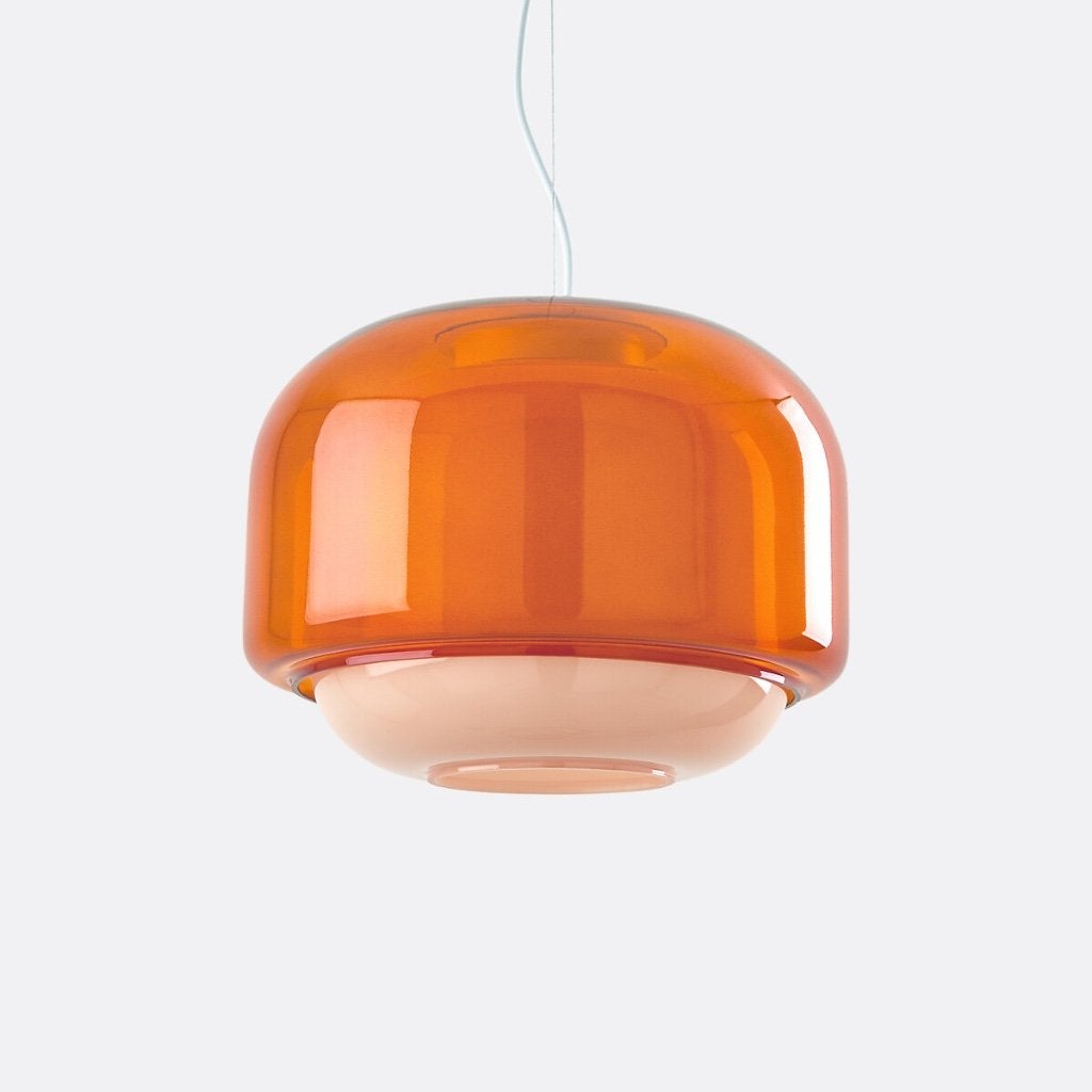 2 x Hanglamp in gekleurd glas retro, Ophalen, Jaren 70 retro, E27 (groot), Zo goed als nieuw