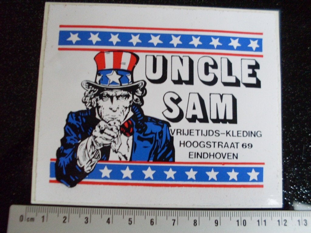 sticker uncle sam vrijetijdskleding eindhoven logo usa vs, Verzamelen, Verzenden, Zo goed als nieuw, Bedrijf of Vereniging