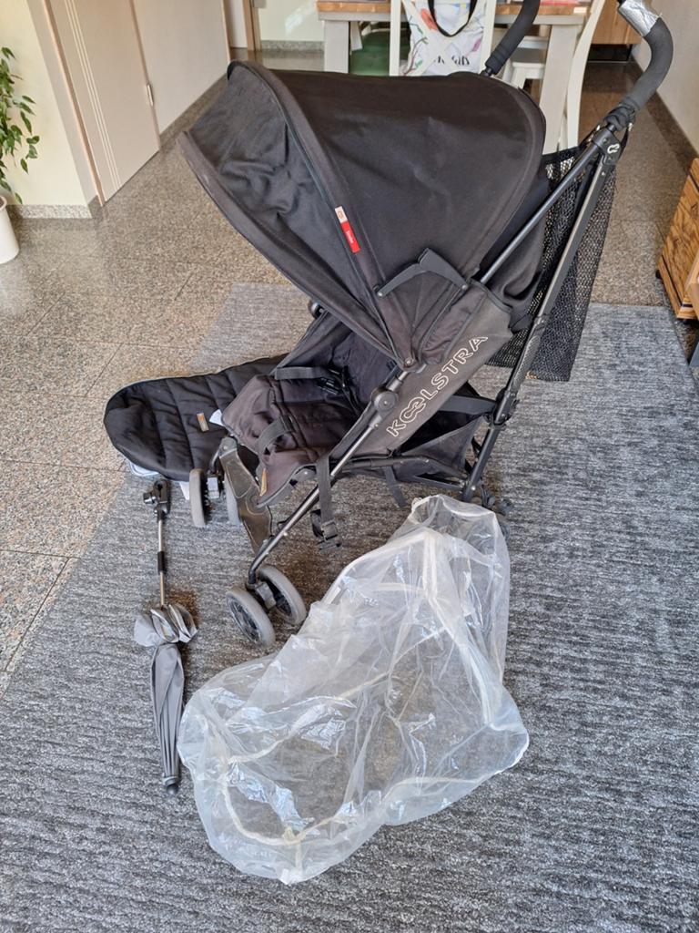 Koelstra buggy zwart met winterzak, parasol en regenhoes, Ophalen, Gebruikt, Koelstra, Zonnekap