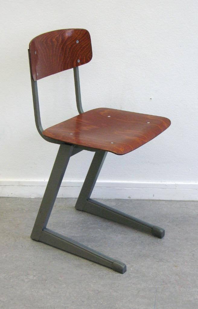 Vintage industriële schoolstoelen Eromes Marko stoel 1 van 4, Huis en Inrichting, Ophalen, Gebruikt, Bruin, Vier