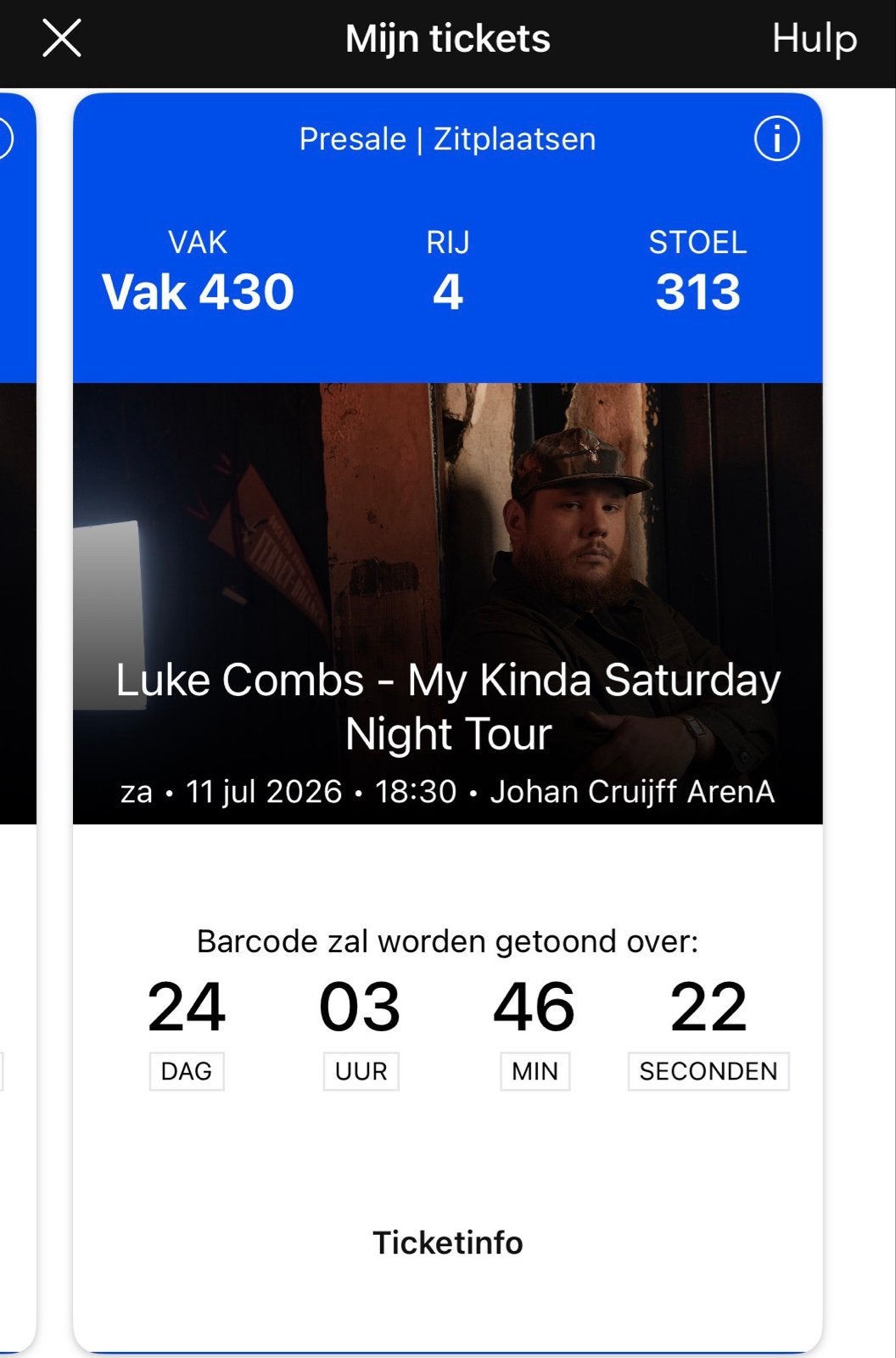 2 tickets Luke Combs Amsterdam -  za 11 juli, Twee personen, Juli