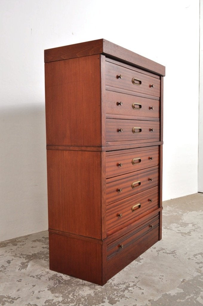 Vintage modulaire mahonie ladekast archiefkast kast jaren 50, Huis en Inrichting, Gebruikt, 5 laden of meer, 100 tot 150 cm, 25 tot 50 cm