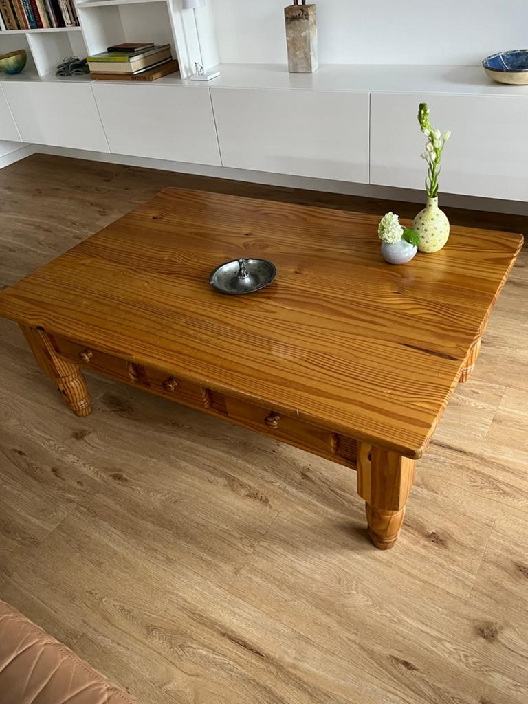 Grenen salontafel met lades - Gebruikt, Ophalen, Gebruikt, 100 tot 150 cm, 50 tot 100 cm