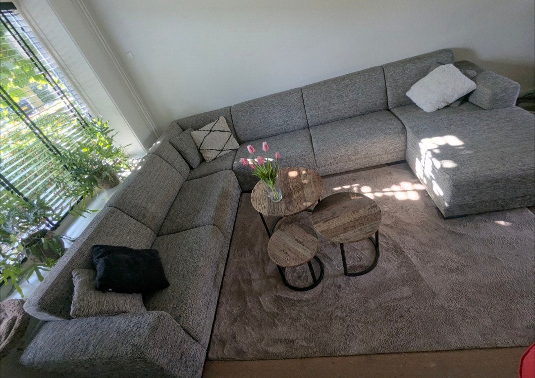 Grote hoekbank met krabsporen, 330x250 cm, Ophalen, Gebruikt, Stof, Modern