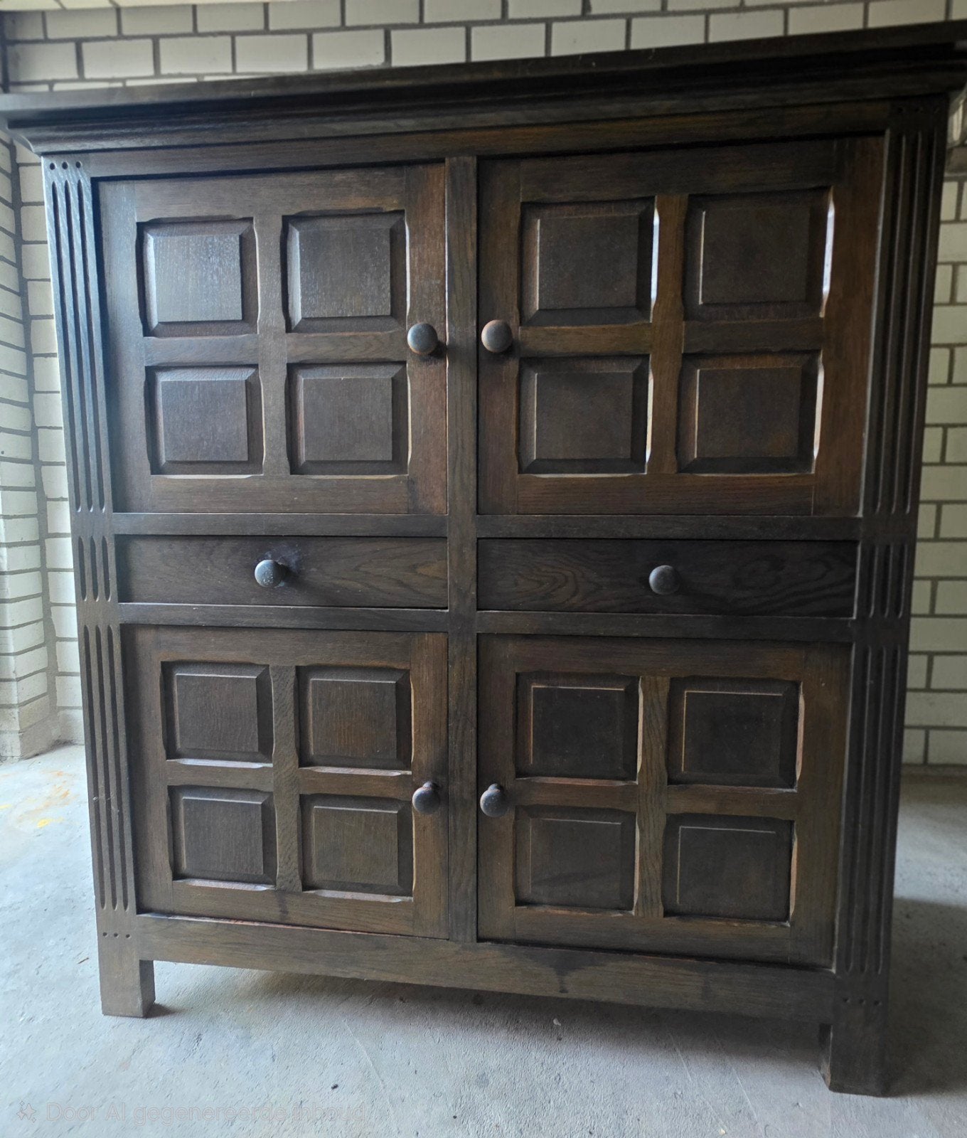 Vintage Brutalistische Eikenhouten kast, Ophalen, Gebruikt, 25 tot 50 cm, 100 tot 150 cm