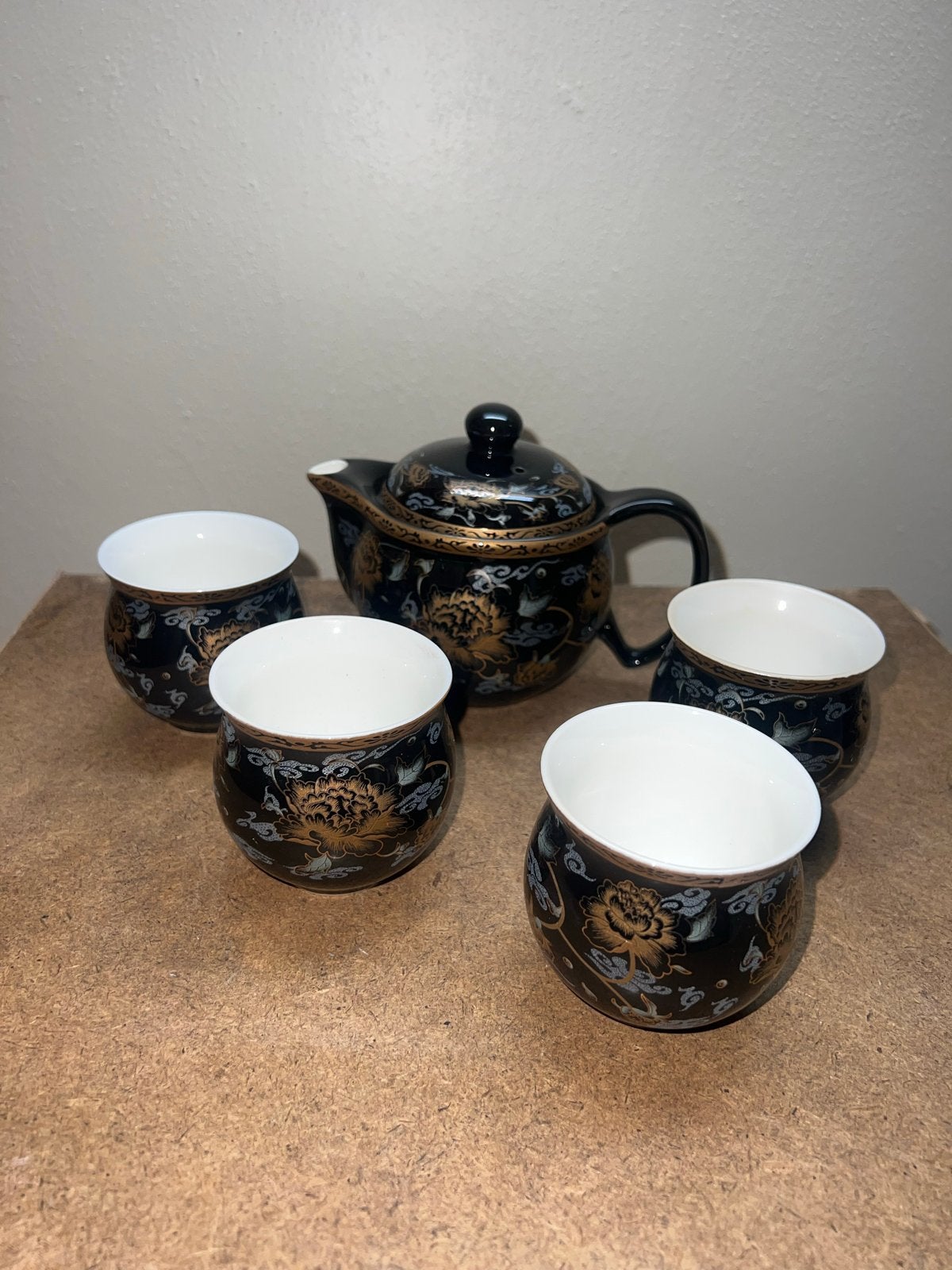 Chinese theeset met theepot en 4 kopjes, porcelijn, Antiek en Kunst, Ophalen of Verzenden