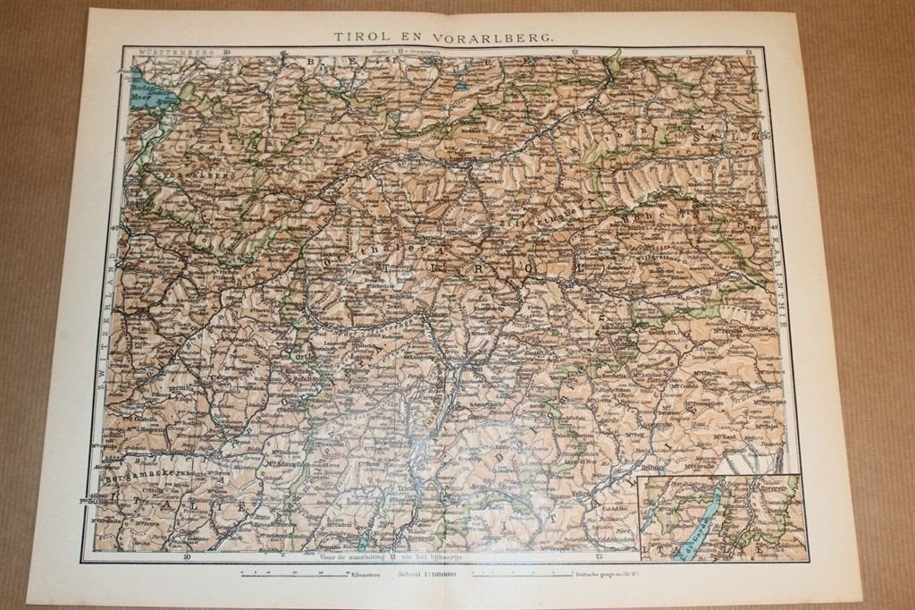 Antieke kaart - Tirol en Vorarlberg - Circa 1900, Ophalen of Verzenden, 1800 tot 2000, Nederland, Landkaart