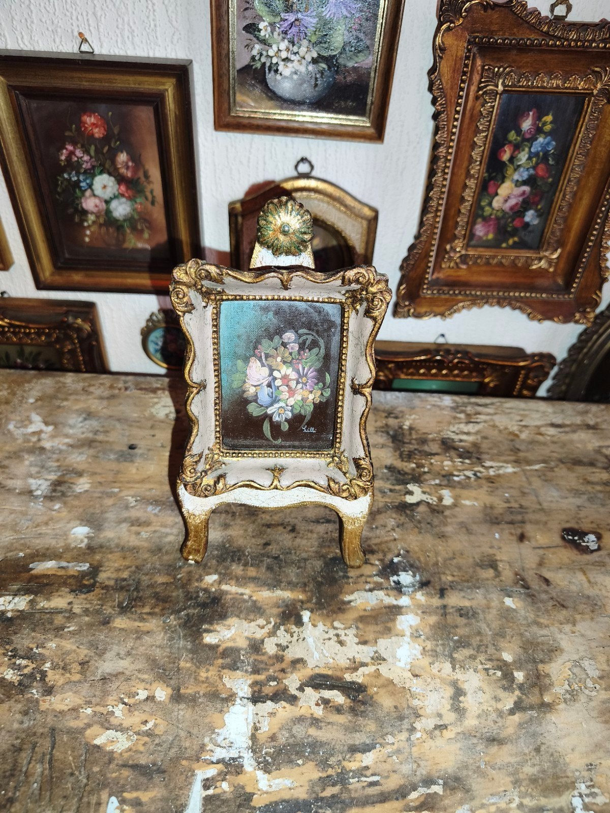 oud schilderijtje schilderij lijst stilleven bloemen Y93, Ophalen of Verzenden