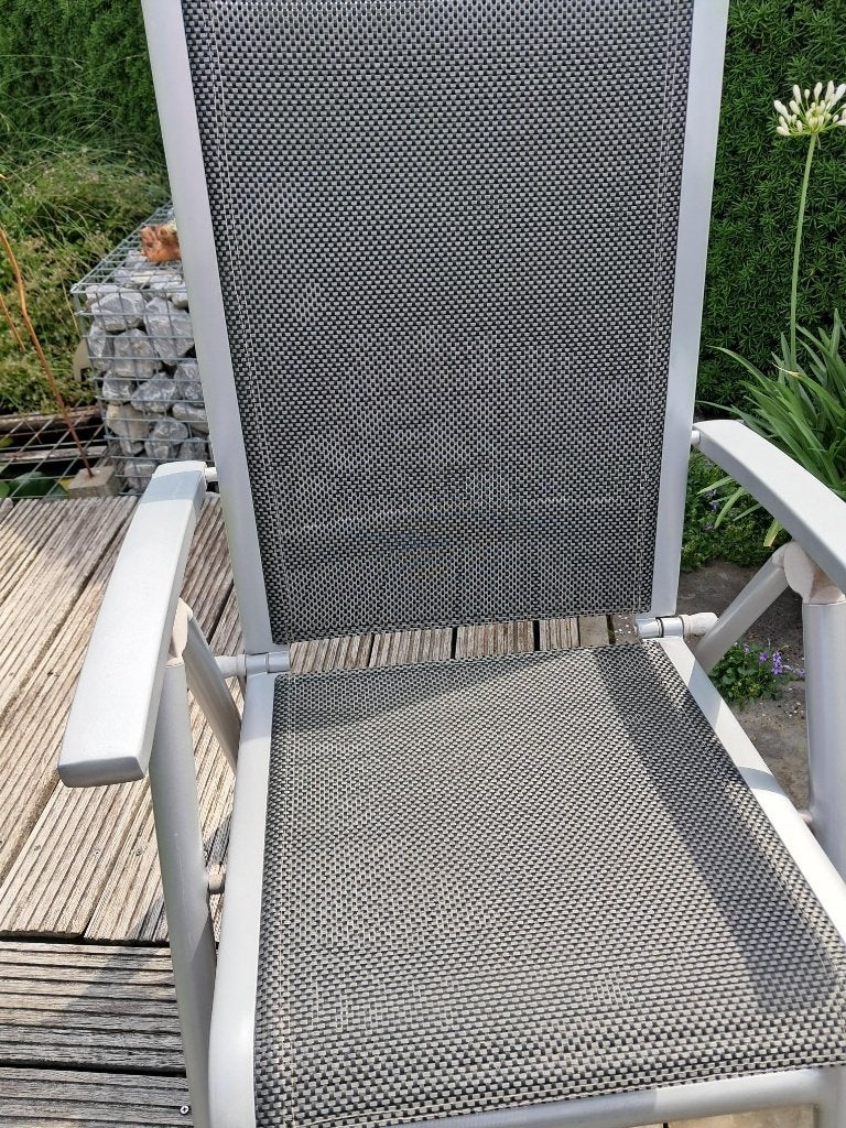 Te koop Bellagio tuinstoelen met tafel en kussens, Ophalen, Gebruikt, Aluminium, Inklapbaar