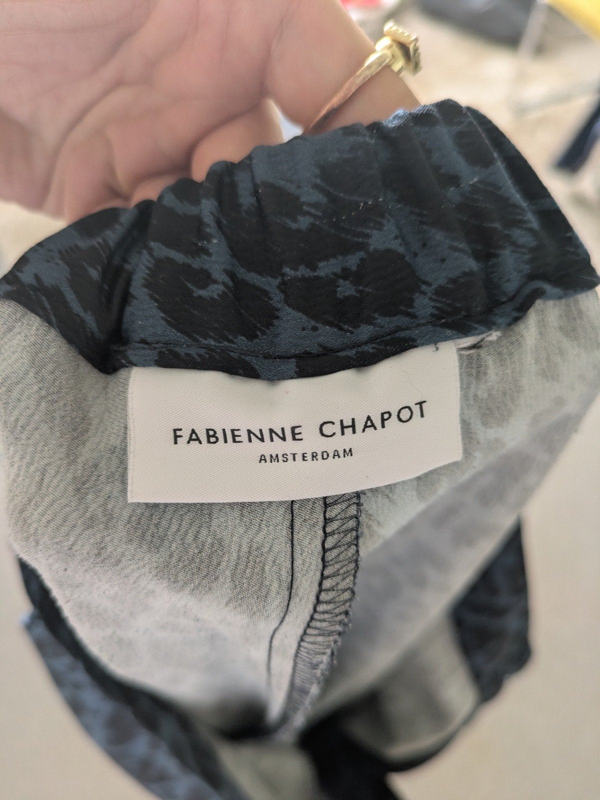 Fabienne Chapot lange, blauwe pantalon met panterprint, Maat 38/40 (M), Blauw, Ophalen of Verzenden, Zo goed als nieuw