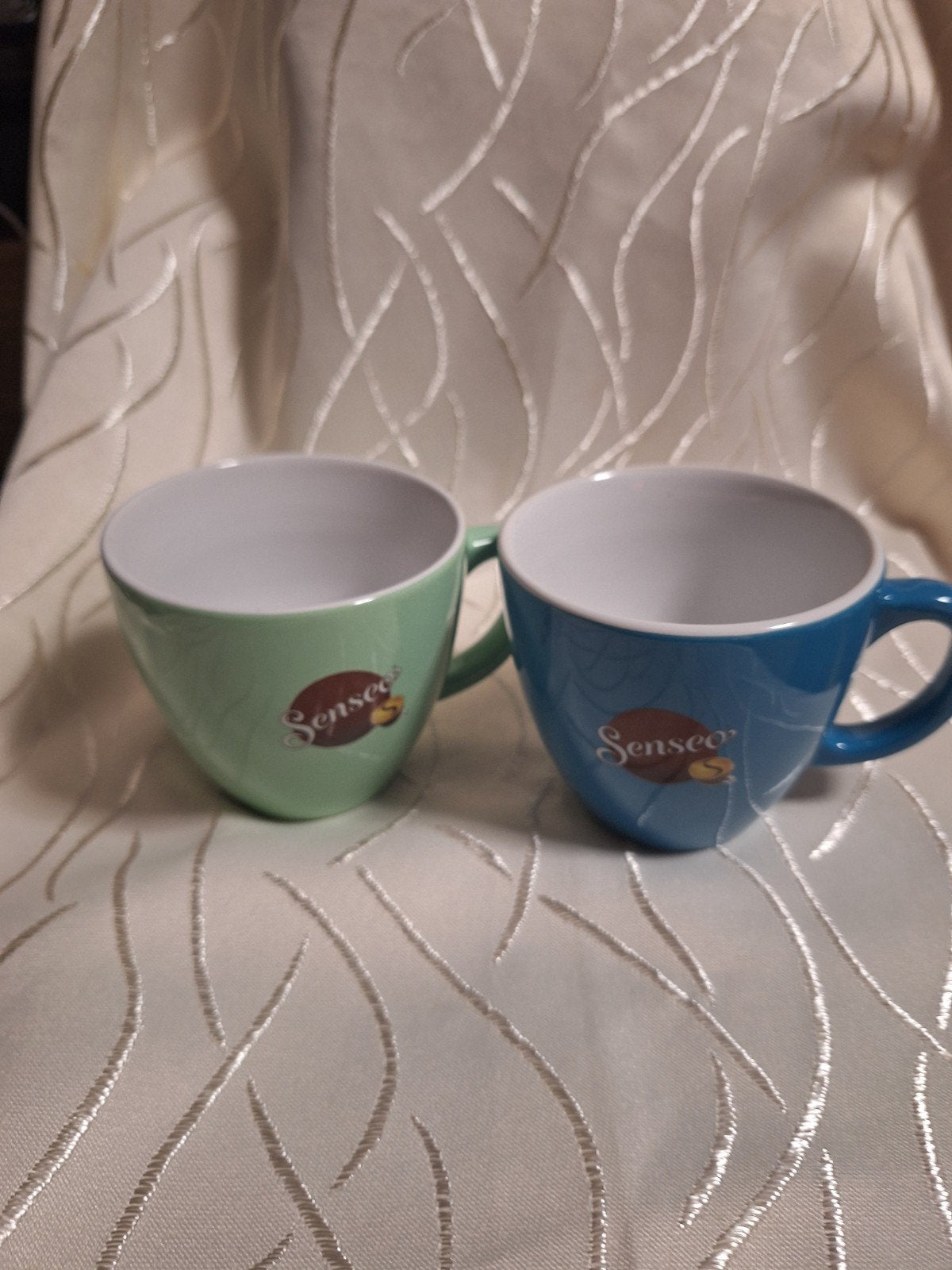 SENSEO cappuccino mokken groen & blauw, 2 stuks, Overige materialen, Overige merken, Ophalen of Verzenden, Zo goed als nieuw