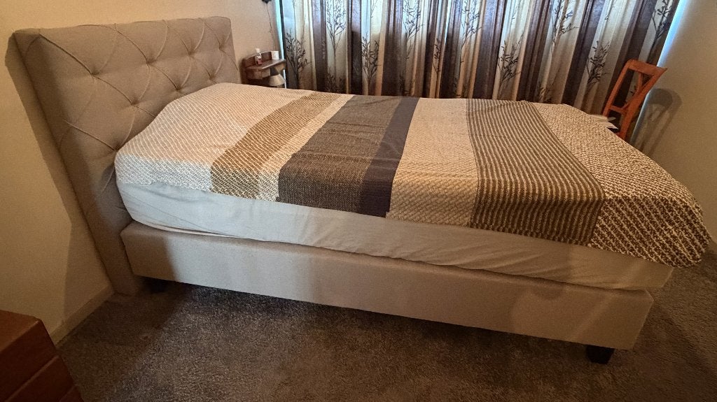 boxspring 120x200, Huis en Inrichting, Ophalen, Beige, Zo goed als nieuw, Twijfelaar