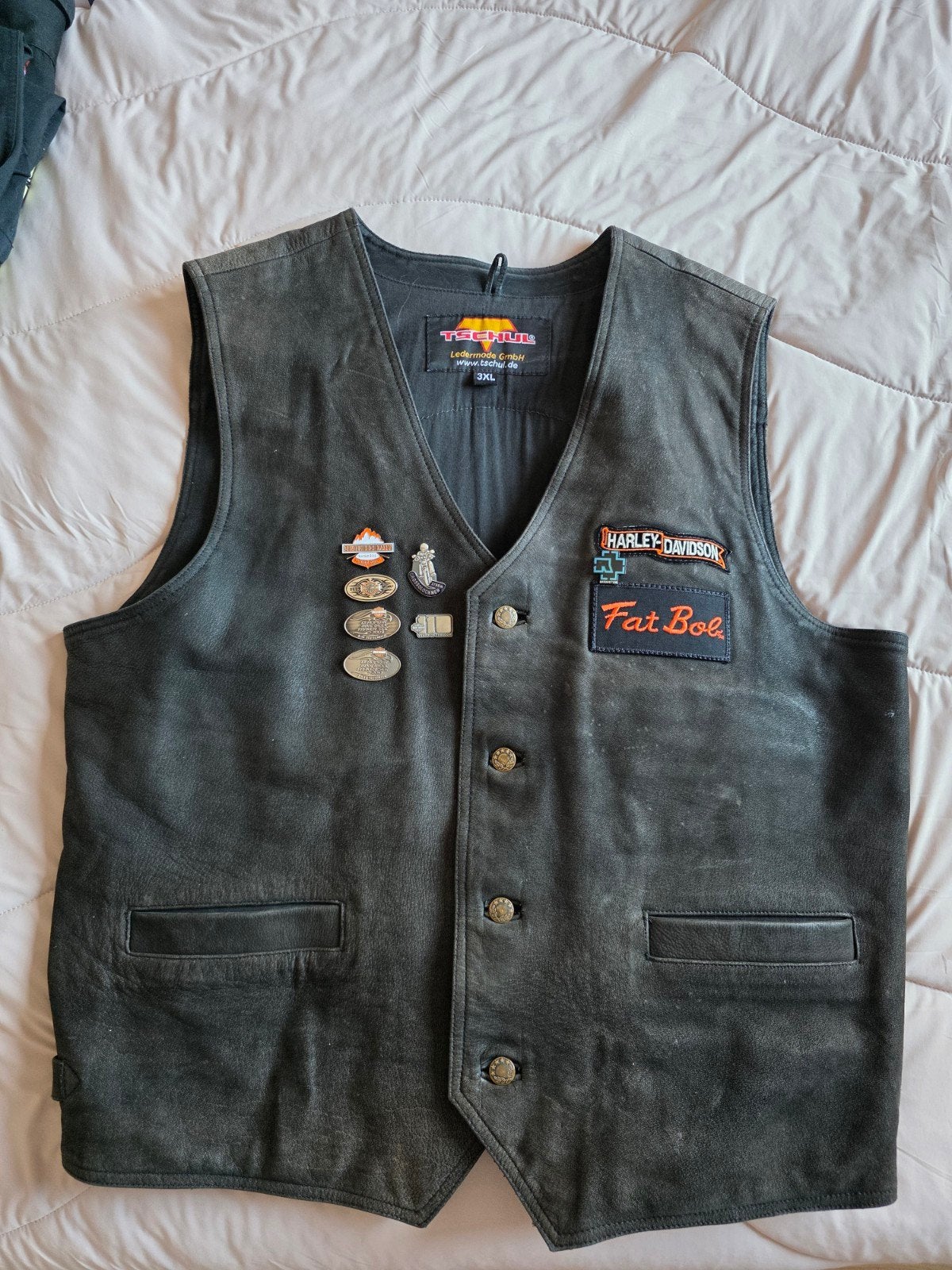 #VERKOCHT# Harley-Davidson Leren Motorvest met Patches, Heren, Ophalen of Verzenden, Tweedehands, Harley-Davidson