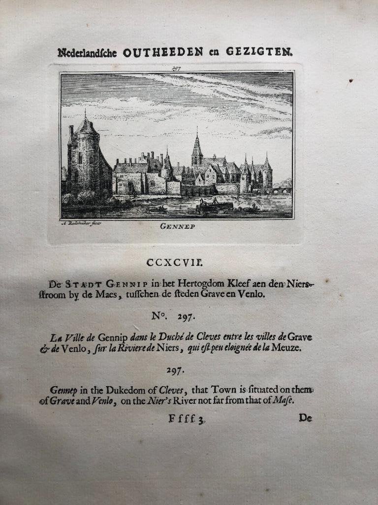 297 / Gennep in het land van Cleef Kopergravure 1733, Antiek en Kunst, Ophalen of Verzenden