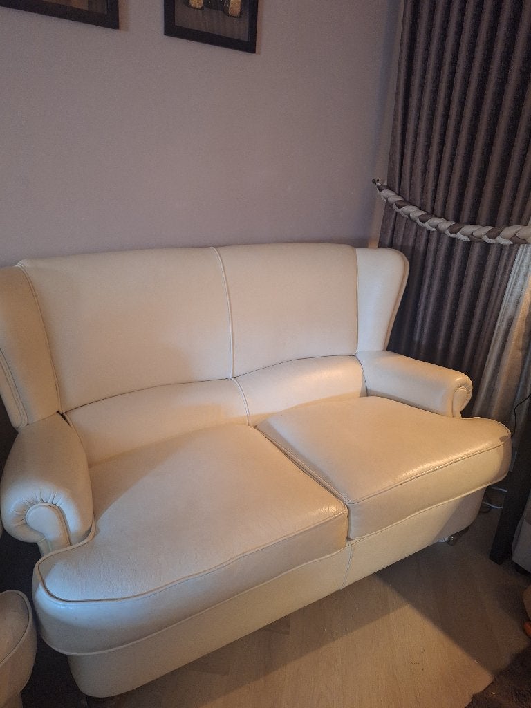 Bankstel en 2 fauteuils, Ophalen, Zo goed als nieuw, 75 tot 100 cm, Leer