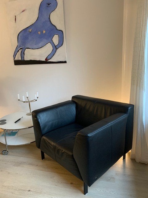 Rolf Benz Linea fauteuil zwart leer, Ophalen, Gebruikt, Design, 50 tot 75 cm