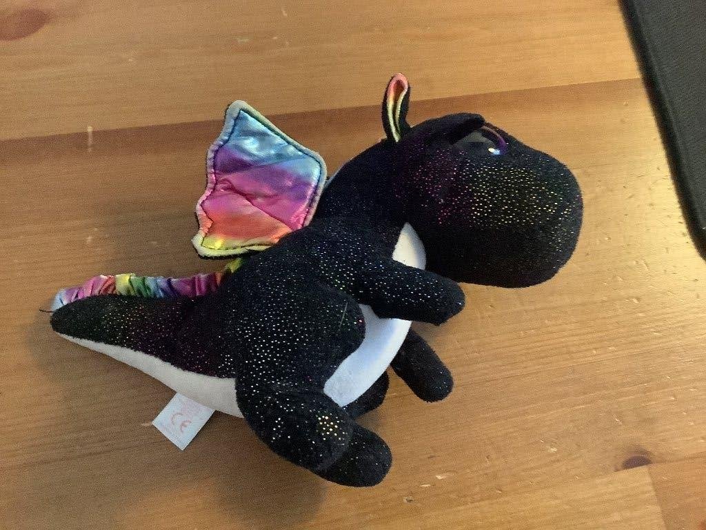 TY Beany Boo Anora, zwarte glitterdraak, regenboog vleugels, Overige typen, Zwart, Ophalen of Verzenden, Met label