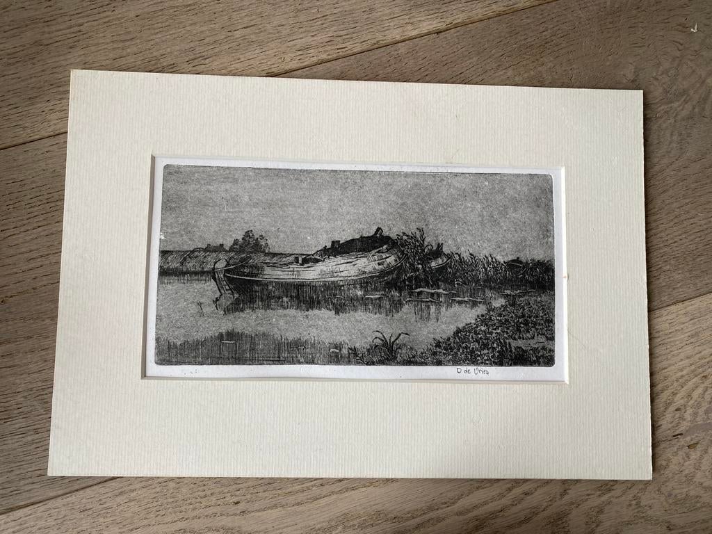 Originele Ets van Douwe de Vries, Ophalen of Verzenden, Landschap, Ets, 1950 - 1999