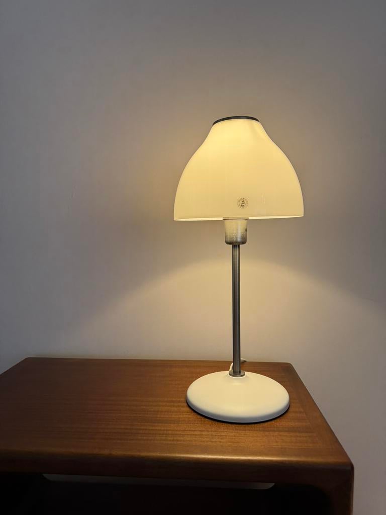 Vintage IKEA Månljus Tafellamp – Mushroom Design – Wit Glas, Ophalen, Zo goed als nieuw, Glas, Minder dan 50 cm