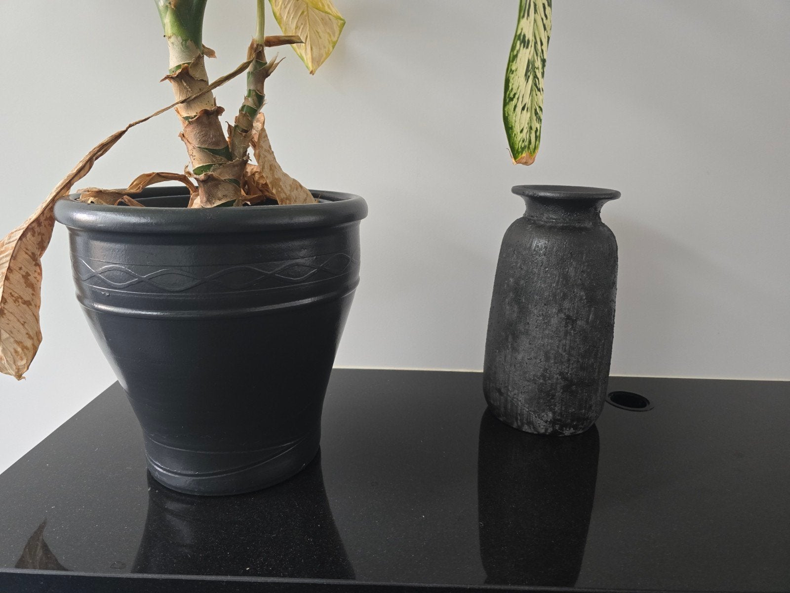 Set van 4 donkergrijze bloempotten voor binnen, Kunststof, Gebruikt, 40 tot 70 cm, Ophalen