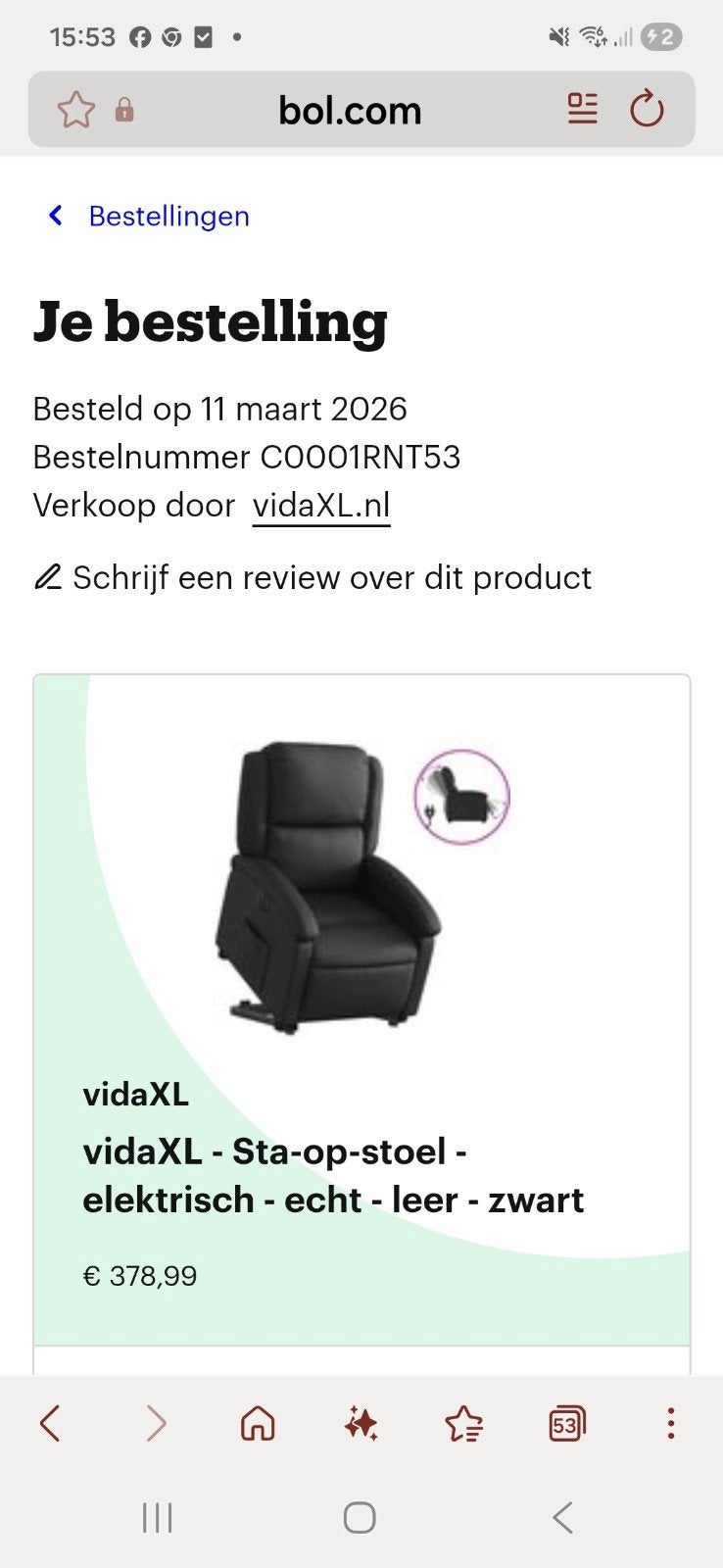 vidaXL Sta-op-stoel - elektrisch - echt leer - zwart, Ophalen, Modern, Comfort, Zo goed als nieuw, 75 tot 100 cm