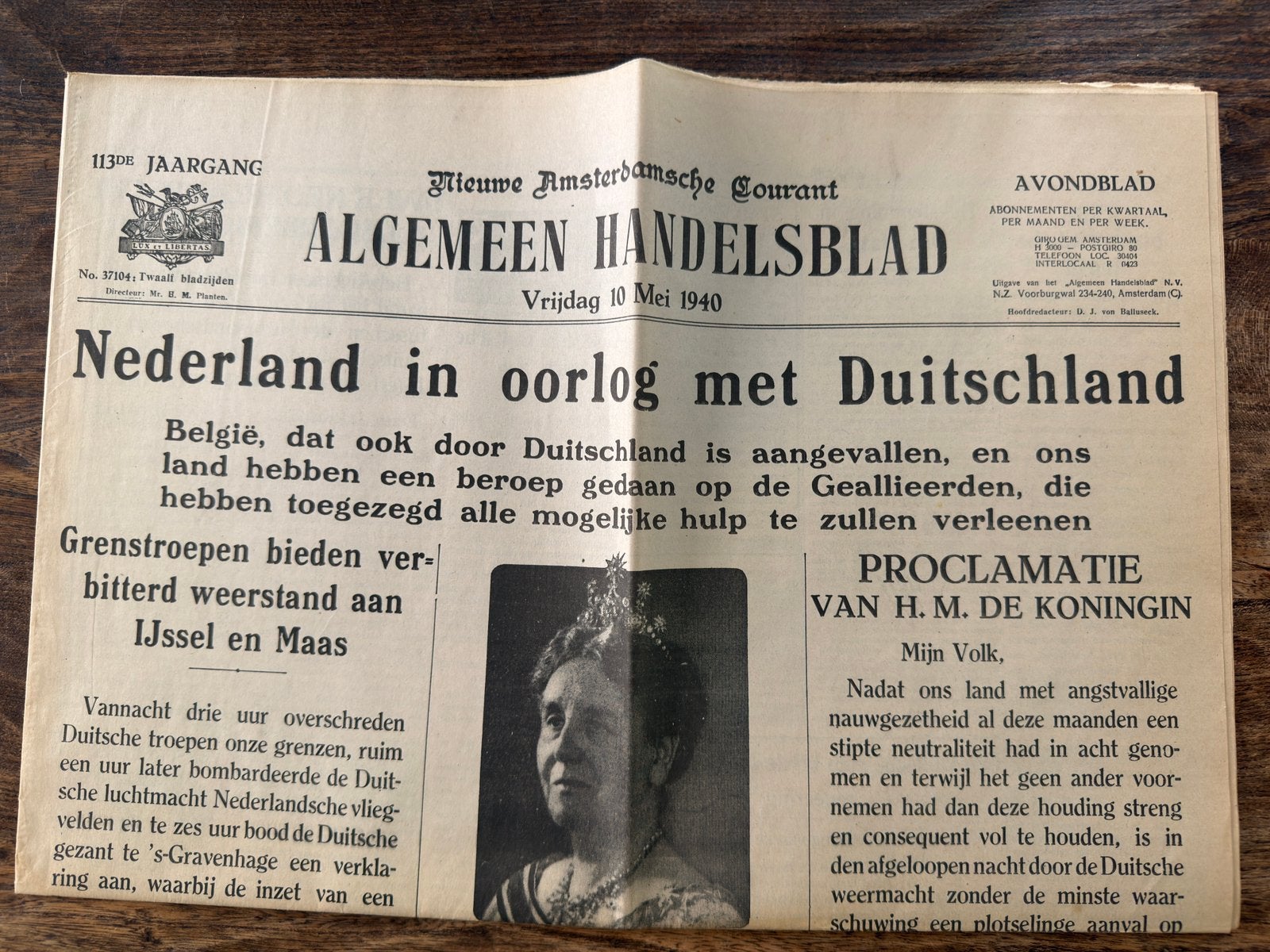 Nieuwe Amsterdamsche Courant Algemeen Handelsblad 10-5-1940, Verzamelen, Ophalen, 1940 tot 1960, Krant
