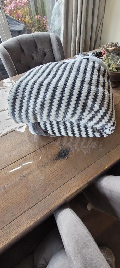Heerlijk Zachte Sherpa Plaid – Zwart/Wit Chevron– NIEUWSTAAT, Wit, 125 cm, Zo goed als nieuw, Plaid