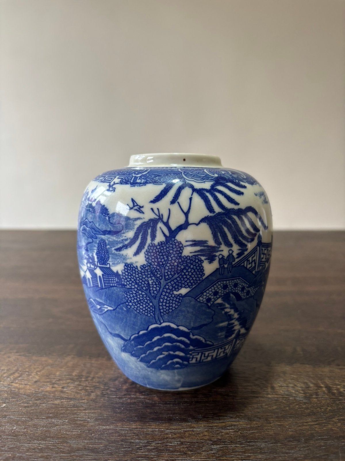 Vintage gemberpot vaasje Blue Willow – Made in Japan, Ophalen of Verzenden, Gebruikt, Porselein