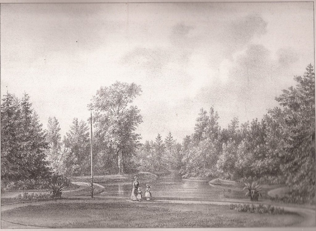 Gezigt in Hofstede Oosterbeek Den Haag ca. 1850, Antiek en Kunst, Architectuur, Ophalen of Verzenden, Blanco verso, 20 cm